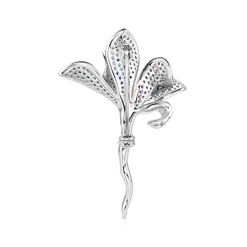 Jeulia "Invisible Flower" Multi-colored Stones Sterling Silver Brooch