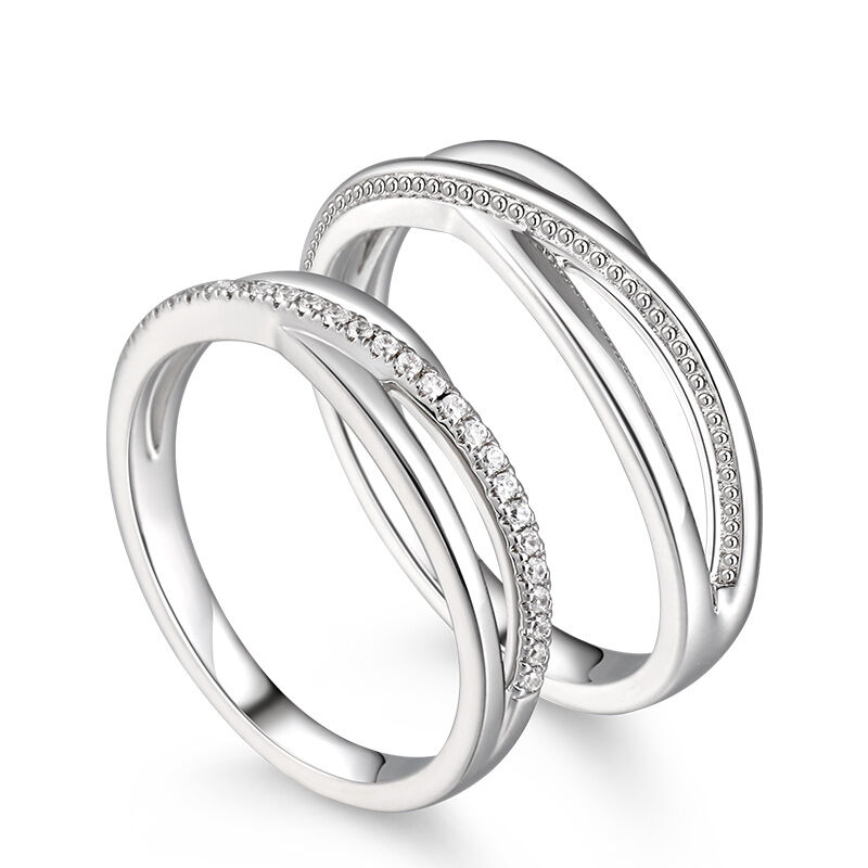 Jeulia "Eternal Promise" Crossover Design Sterling Silver Couple Rings
