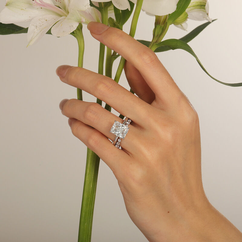 Jeulia Juego de Anillos de Compromiso Corte Princesa con Halo Oculto