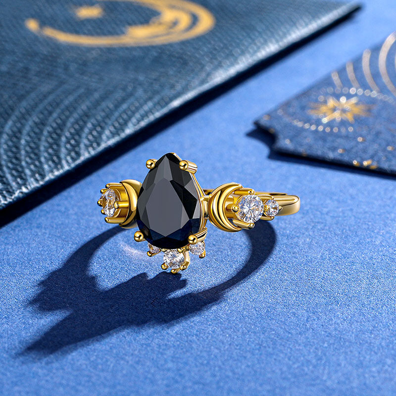 Jeulia Luna Astra Pear Cut Black Ring Sterling Silver