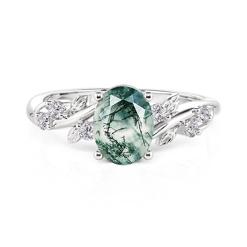 Jeulia Anillo de Compromiso Ovalado Hoja de Vid en Ágata Musgo