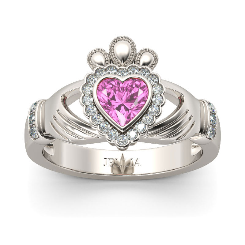 Jeulia Heart Cut Sterling Silver Claddagh Ring
