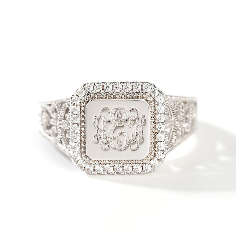Jeulia "Be a Queen" Monogram Personalized Sterling Silver Ring