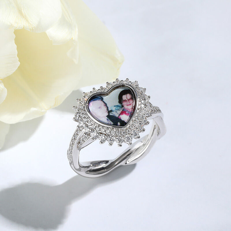 Jeulia "Unstoppable Love" Sterling Silver Personalized Photo Ring