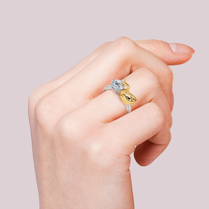 Jeulia Hug Me "Love & Fidelity" Swan Design Round Cut Sterling Silver Ring