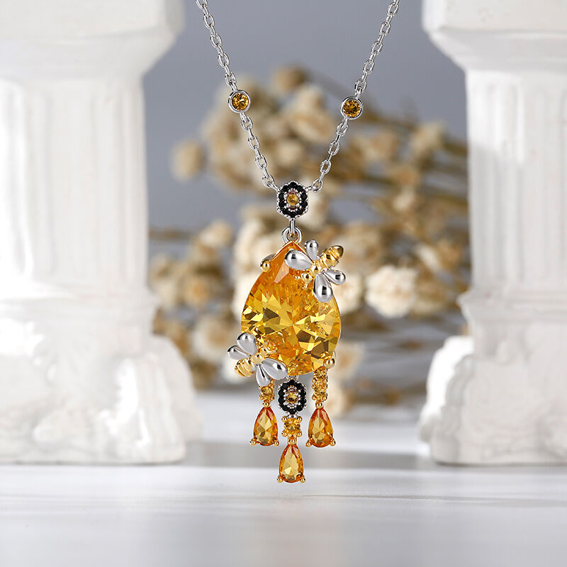 Jeulia "Gather Honey" Pear Cut Bee Sterling Silver Necklace