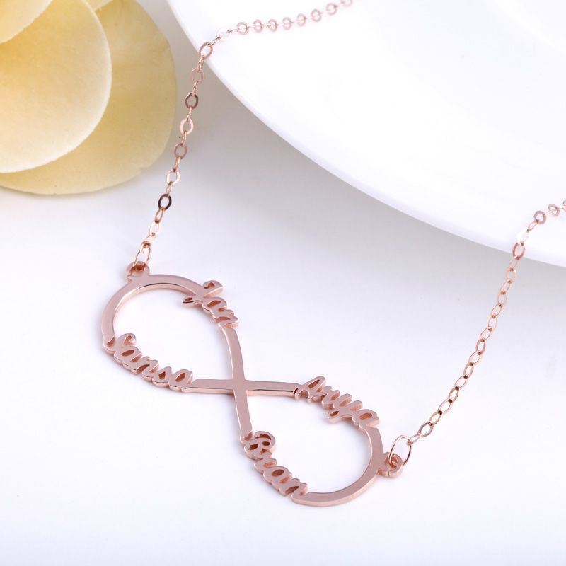 Jeulia Four Name Infinity Necklace Sterling Silver