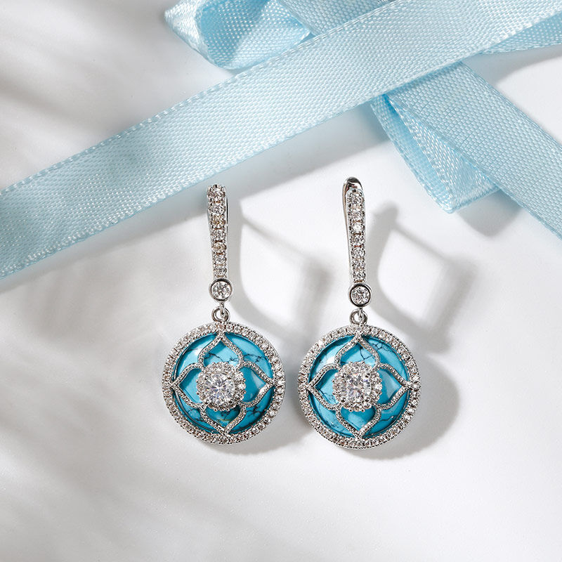 Jeulia "Lucky Choice" Flower Turquoise Sterling Silver Jewelry Set