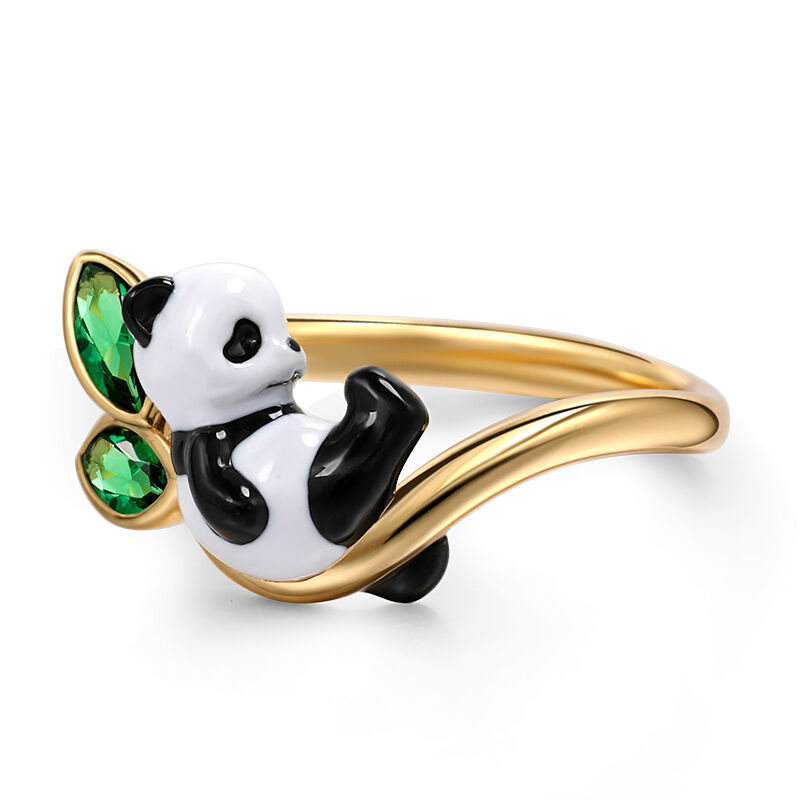 Jeulia "Have Fun" Giant Panda Cub Enamel Sterling Silver Ring