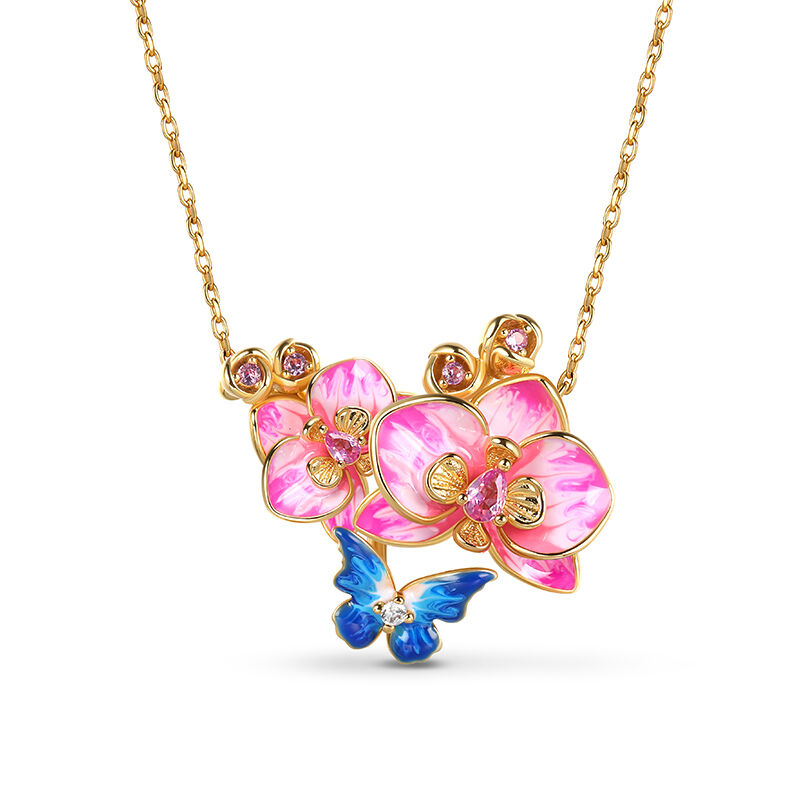 Jeulia "Butterfly Loves Flower" Enamel Sterling Silver Jewelry Set
