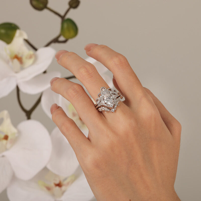 Jeulia Vintage Vine Oval Cut Bridal Ring Set Sterling Silver