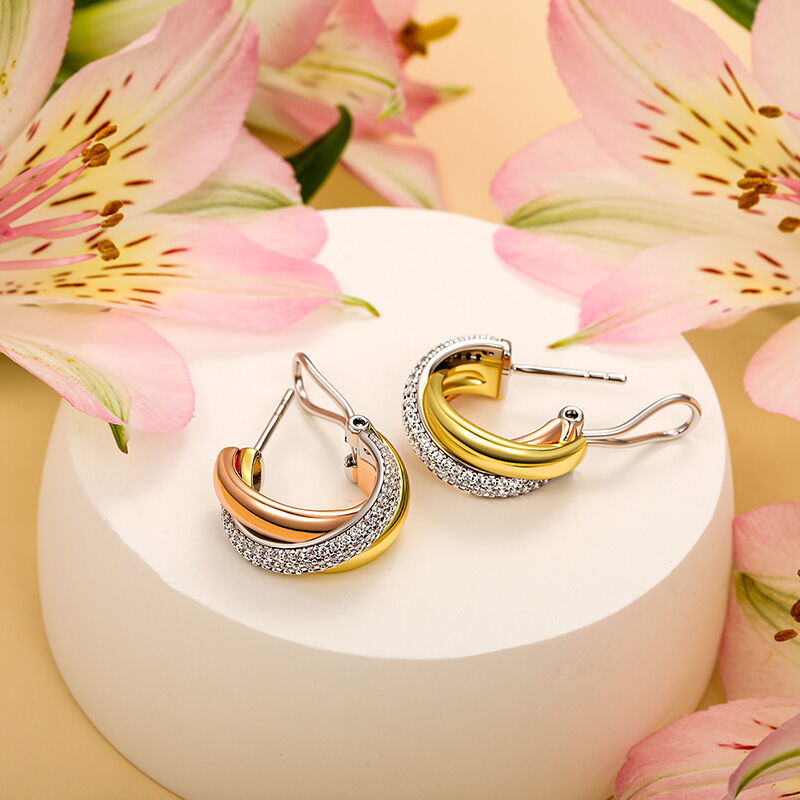Jeulia Orecchini a Cerchio Tricolore con Pietre Preziose in Argento Sterling