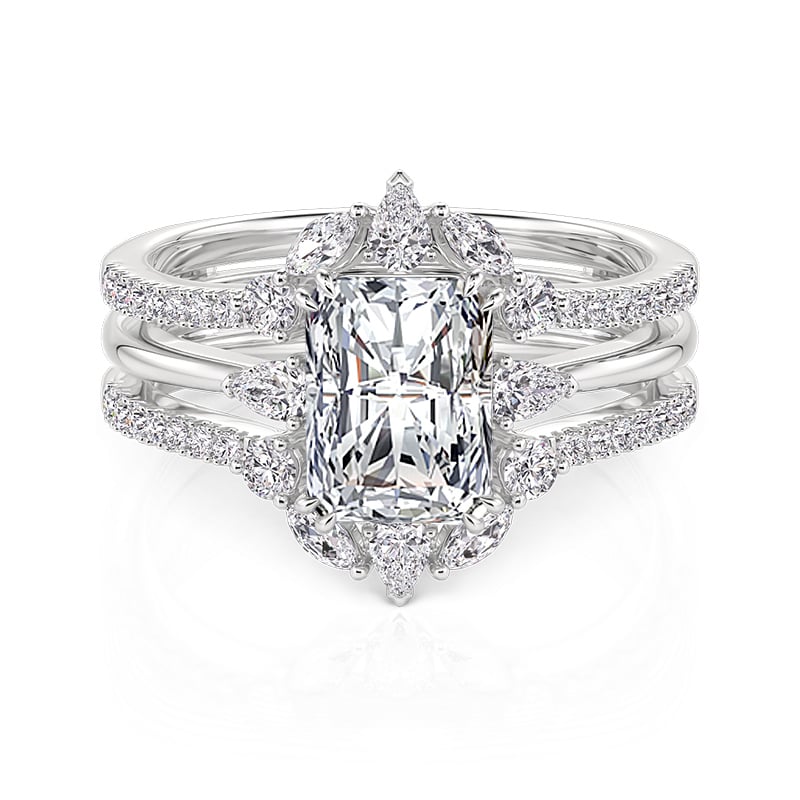 Jeulia Crushed Ice Three Stone Ring Set Cluster Ring Enhancer