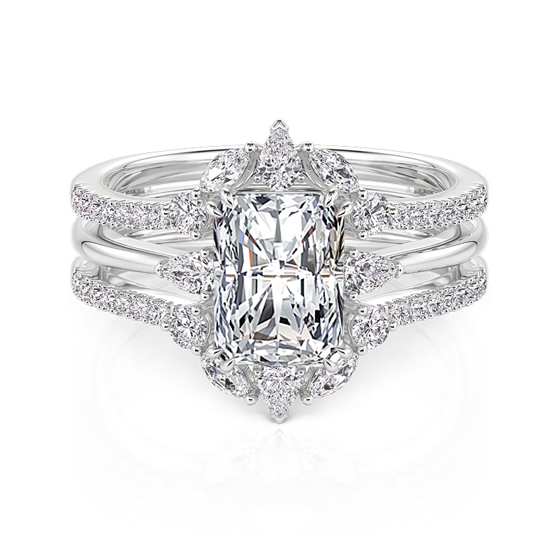 Jeulia Crushed Ice Three Stone Ring Set Cluster Ring Enhancer