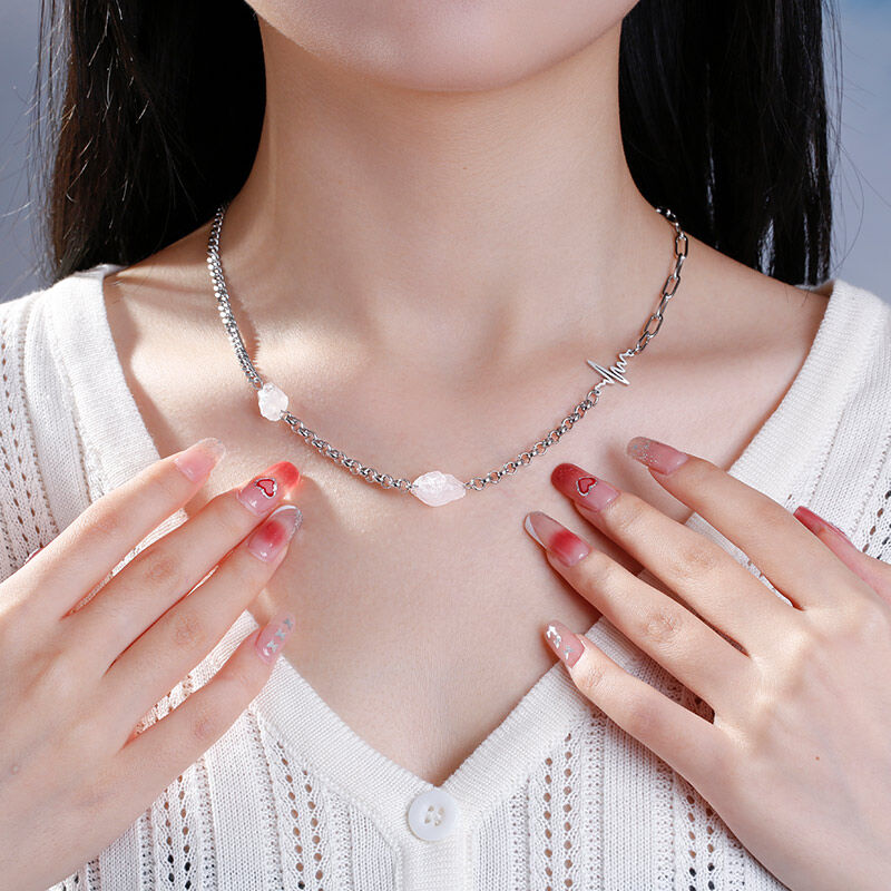 Jeulia "Soul Cleanser" Heartbeat Design Irregular Natural Clear Quartz Necklace