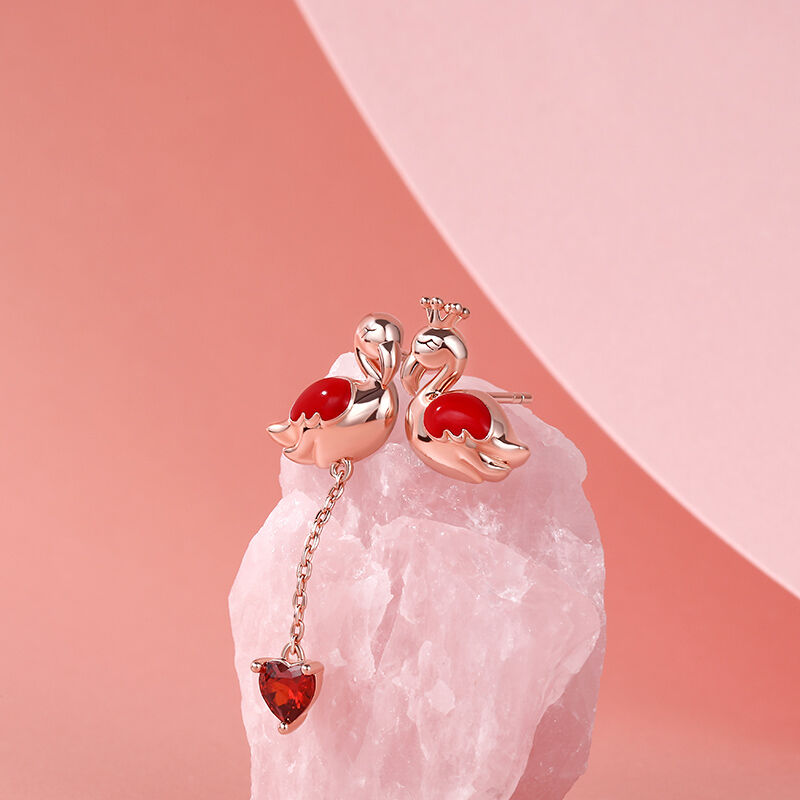 Jeulia "Sweet Love" Flamingo Couple Sterling Silver Asymmetrical Earrings