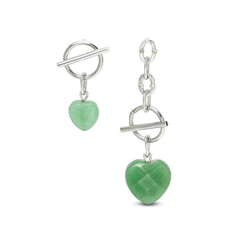 Jeulia "Prosperity & Manifesting" Asymmetrical Heart Shaped Natural Green Aventurine Earrings
