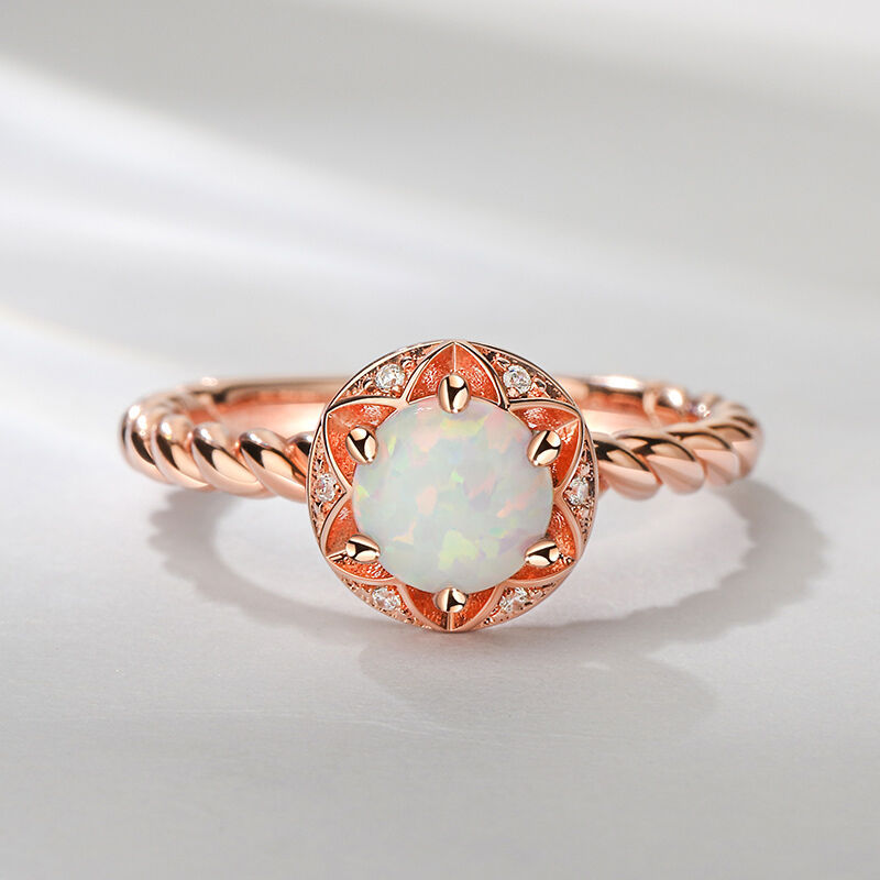 Jeulia Twist Shank Opal Sterling Silver Engagement Ring