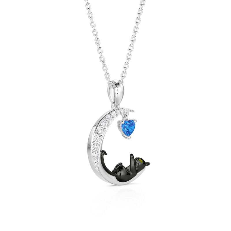 Jeulia Moon Huggers Collier Chat Personnalisé avec Pierre de Naissance