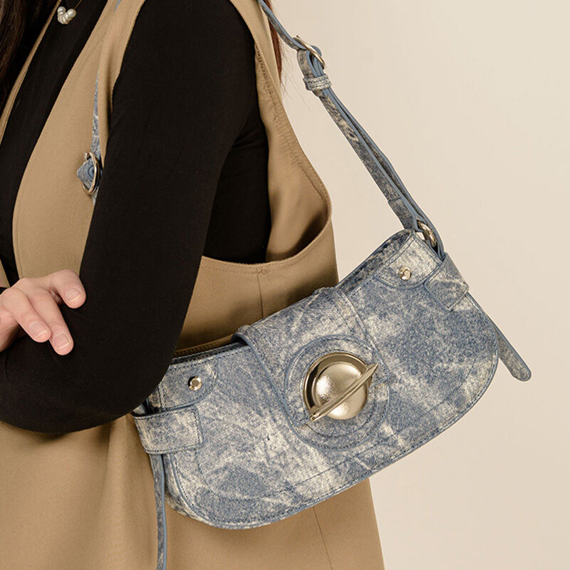 Jeulia Faux denim halvmåne väska Vintage axelväska med silverspänne