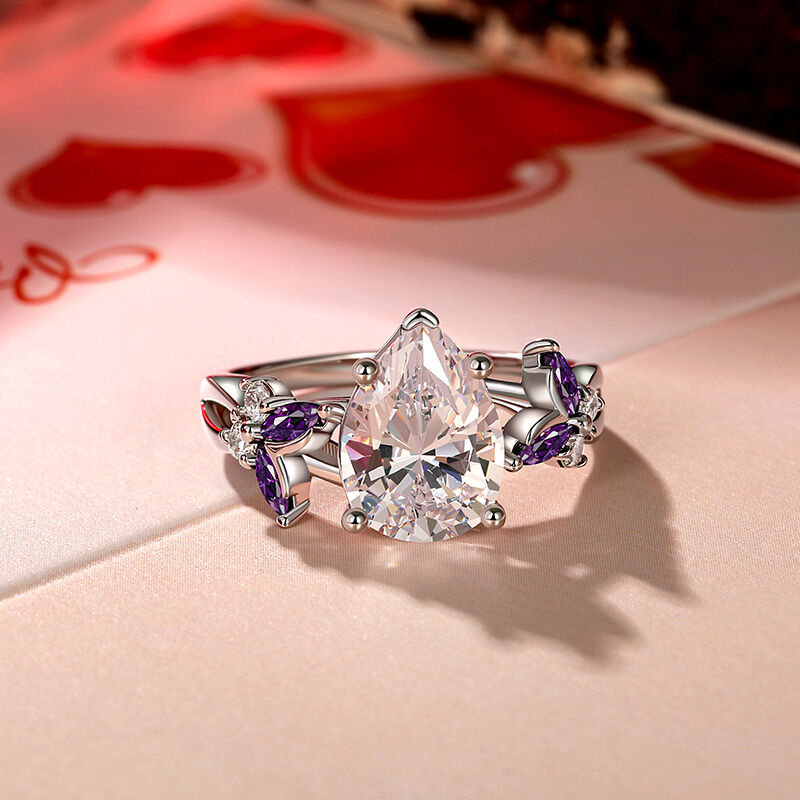 Jeulia Twisted Purple Butterfly Pear Shaped Wedding Ring