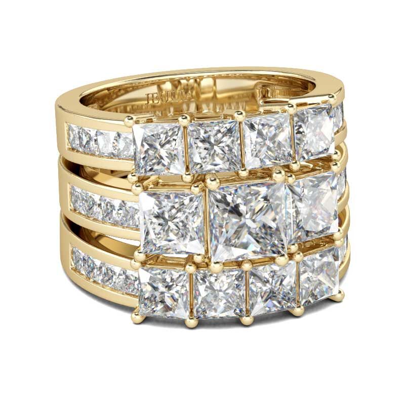Jeulia Gold Tone Princess Cut Sterling Silver Ring Set - Jeulia Jewelry