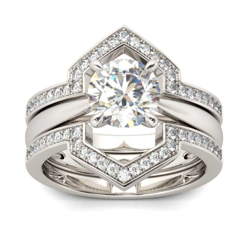 Jeulia Terno De Anillos De Talla Redonda En Plata De Ley