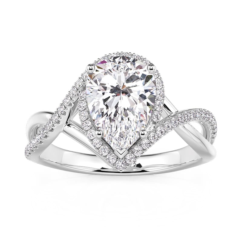 Jeulia Halo Twist Pear Shaped Engagement Ring Sterling Silver