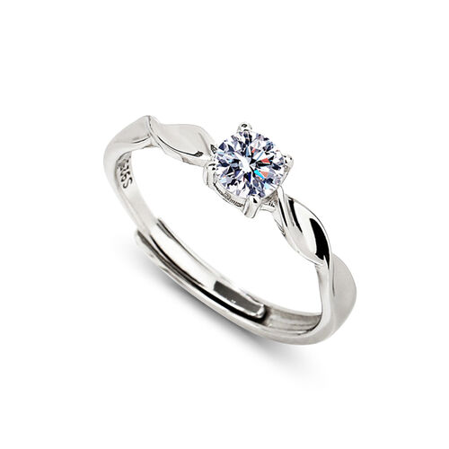 Jeulia Solitaire Round Cut Sterling Silver Adjustable Engagement Ring