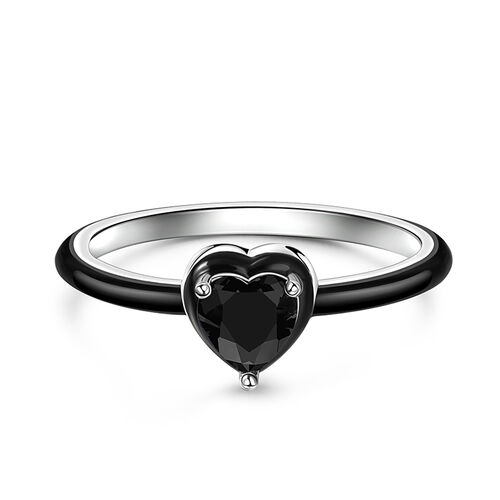 Jeulia Black Enamel Heart Cut Sterling Silver Ring - Jeulia.co.za