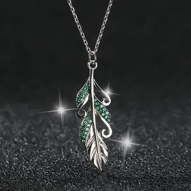 Jeulia Leaf White Emerald Sterling Silver Necklace