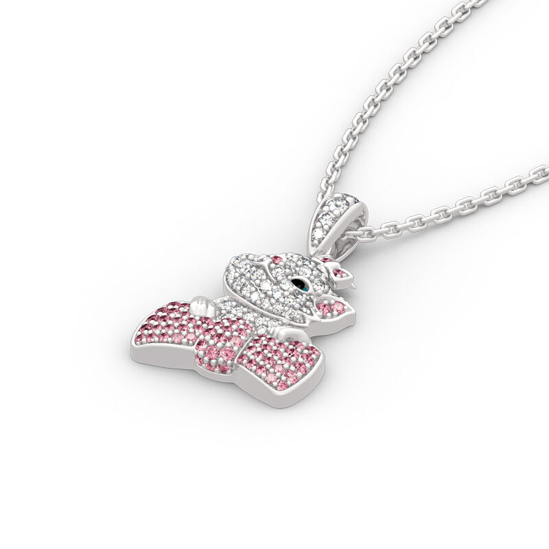Jeulia "I Love Cats" Bow Design Sterling Silver Necklace