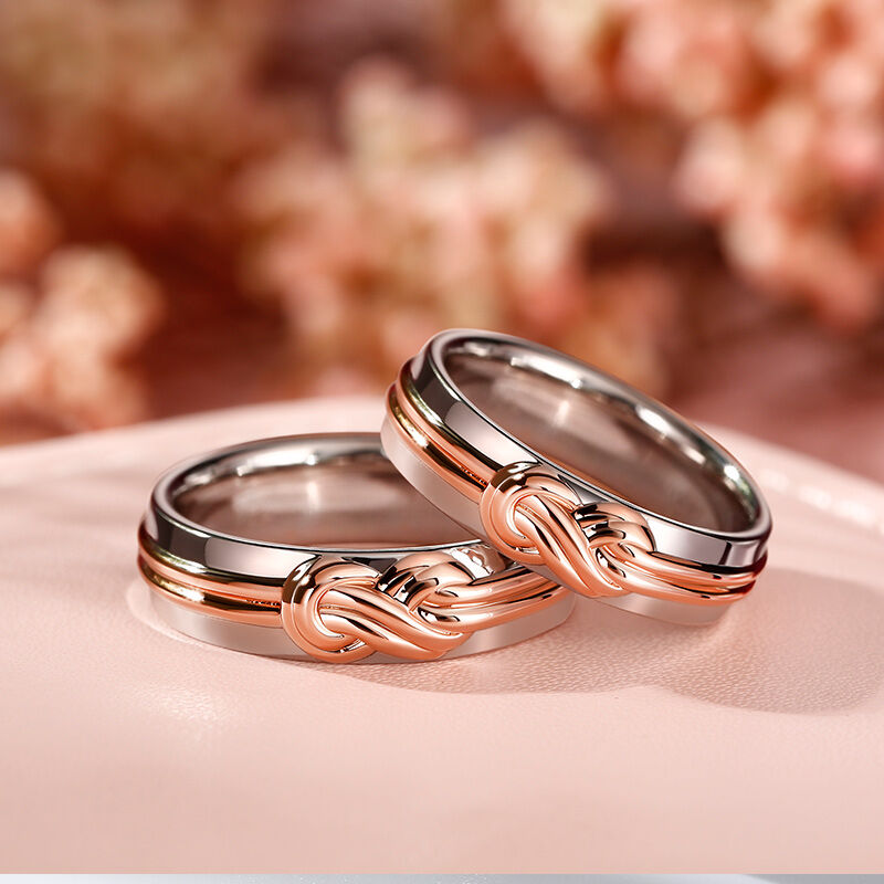 Jeulia "Eternal Connection" Knot Design Sterling Silver Couple Rings