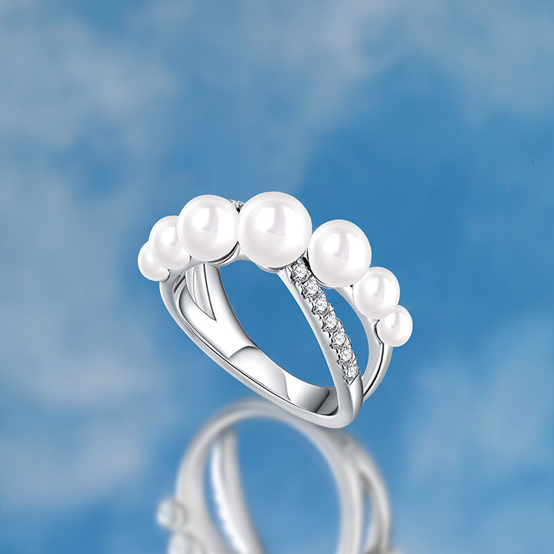 Jeulia X Shape Crossover White Pearl Sterling Silver Ring