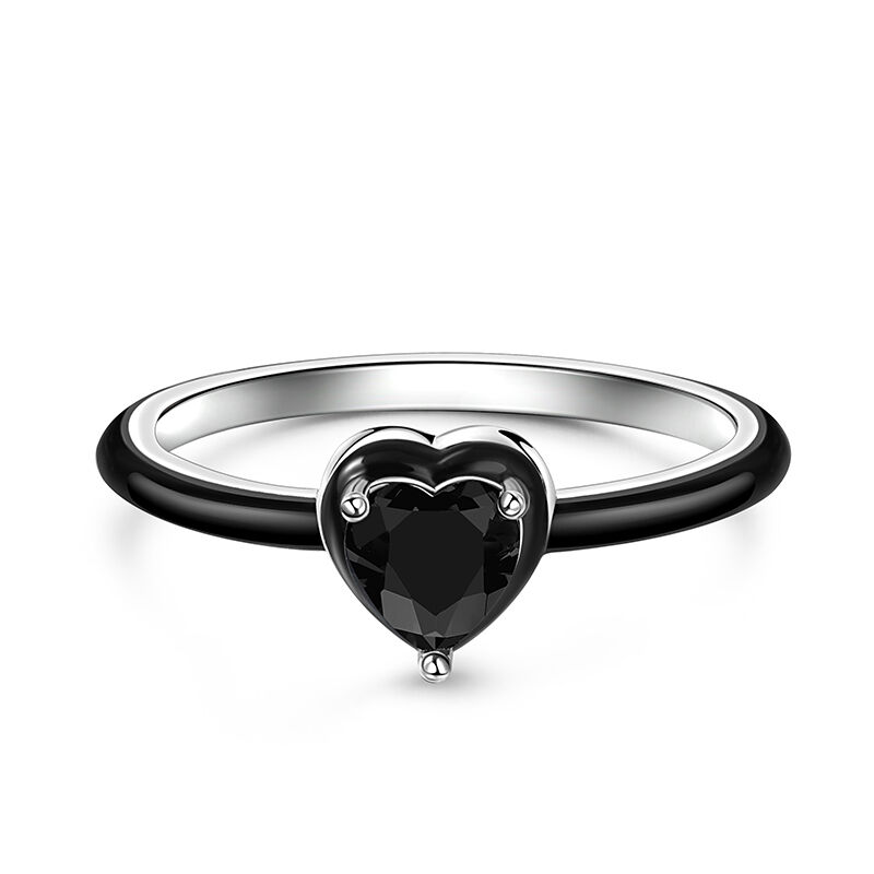 Jeulia Black Enamel Heart Cut Sterling Silver Ring