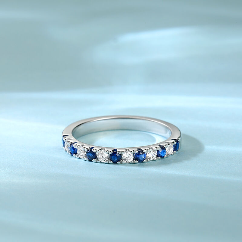 Jeulia Simple Women Wedding Band White and Blue Silver