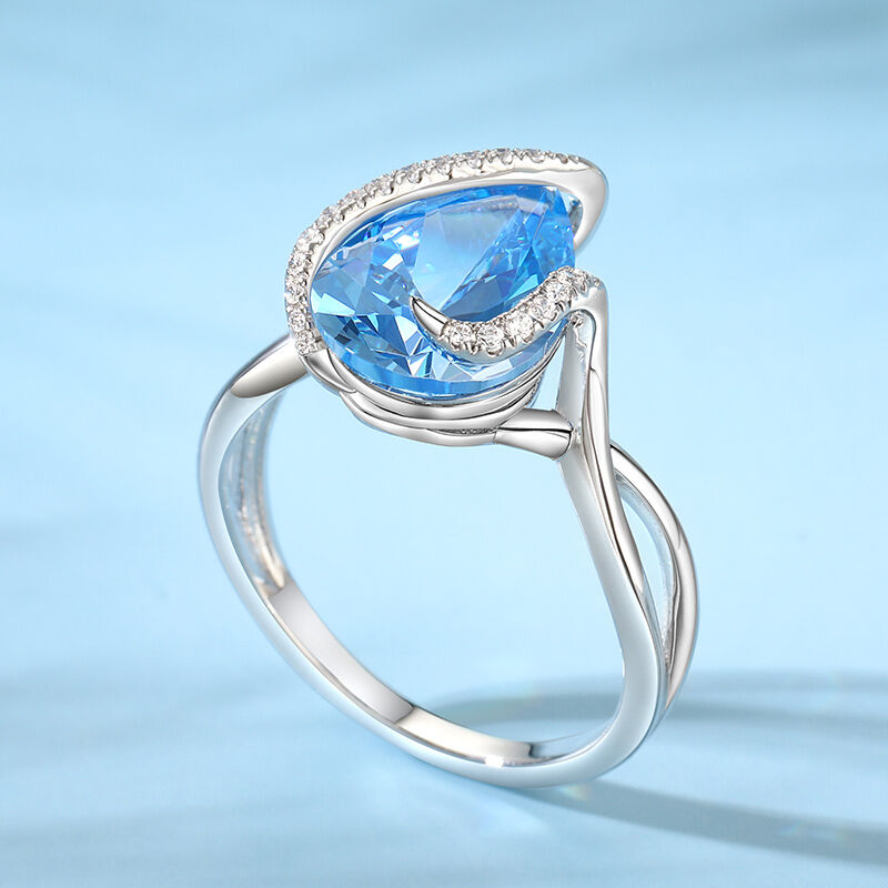 Jeulia Cool Blue Pear Engagement Ring Twisted Sterling Silver