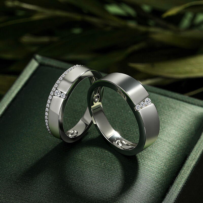 Jeulia Classic Round Cut Couple Rings Set Sterling Silver