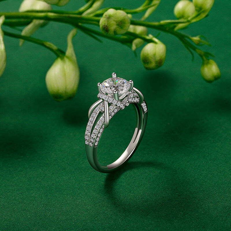 Jeulia Anello di Fidanzamento Tondo Personalizzat con Alone in Argento Sterling