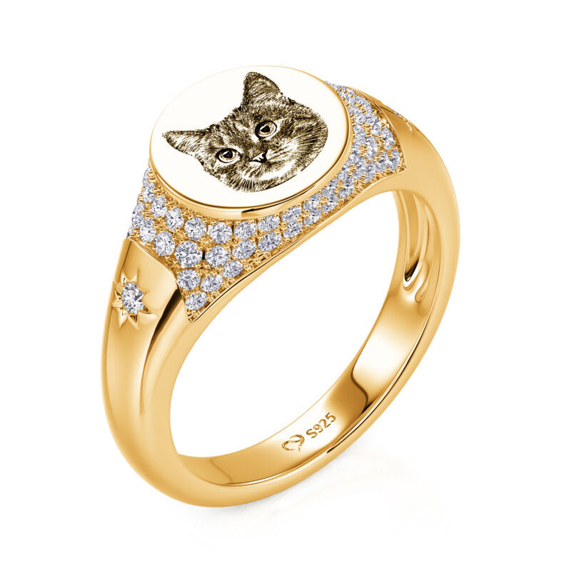 Jeulia Esenciales del Día Anillo Dorado con Foto de Mascota Personalizada y Piedra de Nacimiento