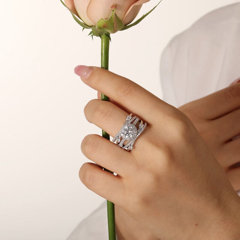 Jeulia Symmetrical Twisted Enhancer Halo Round Cut Bridal Set