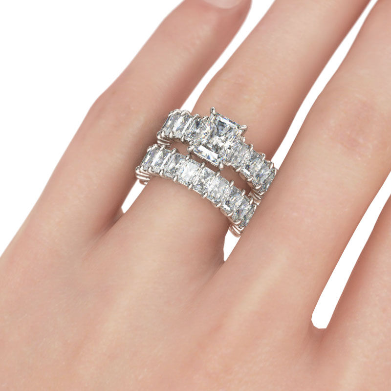 Jeulia Classic Radiant Cut Sterling Silver Ring Set