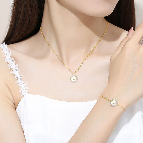Jeulia Round White Shell with Butterfly Sterling Silver Necklace