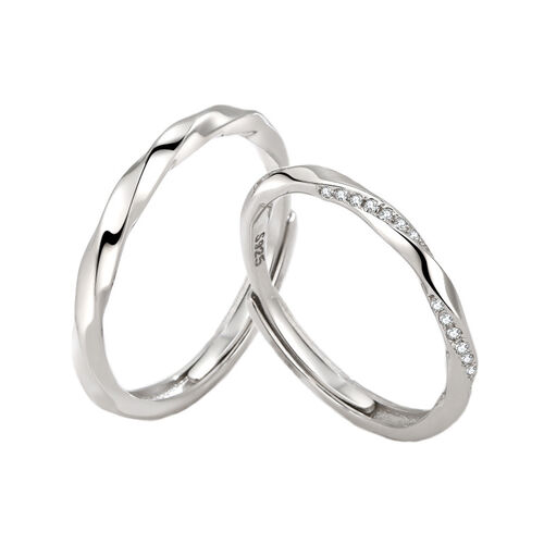 Jeulia Twist Design Sterling Silver Adjustable Couple Rings