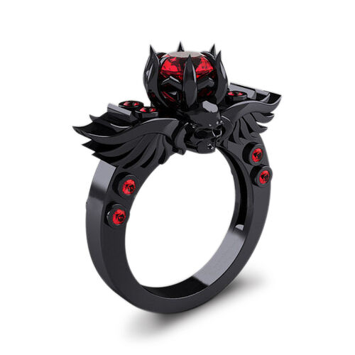 Jeulia Round Cut Sterling Silver Wings Skull Ring