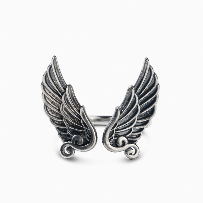 Jeulia Anillo abierto con diseño de alas en plata de ley
