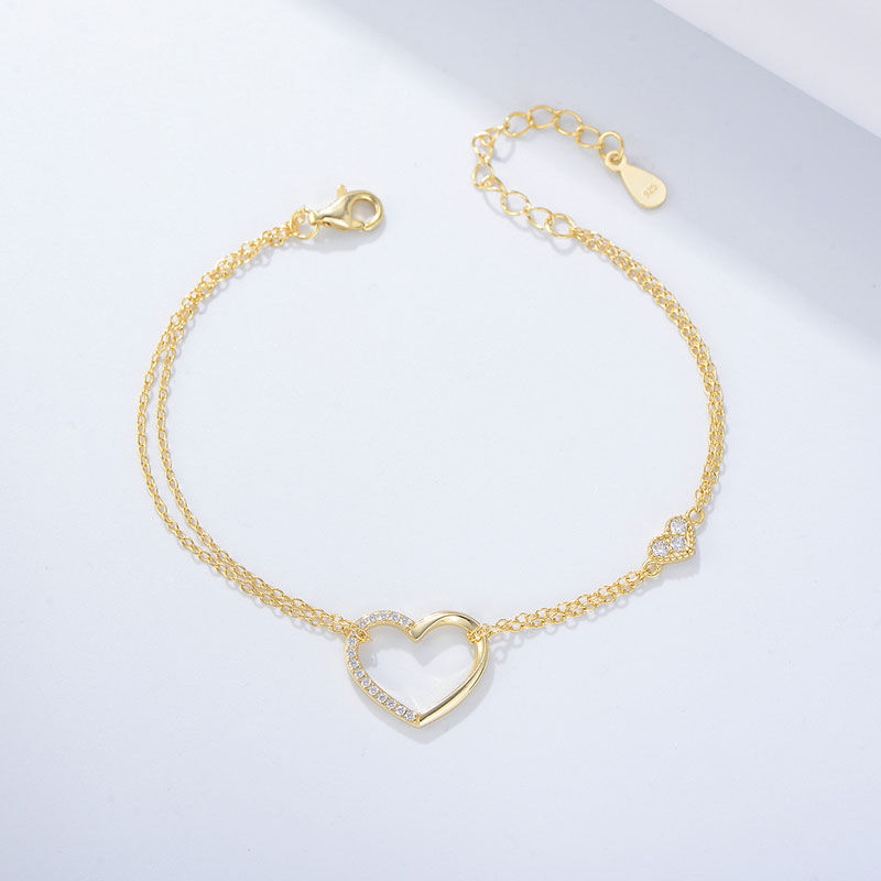 Jeulia Heart Double Chain Sterling Silver Bracelet