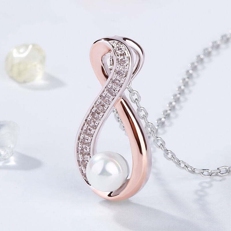 Jeulia Infinity Cultured Pearl Sterling Silver Pendant Necklace