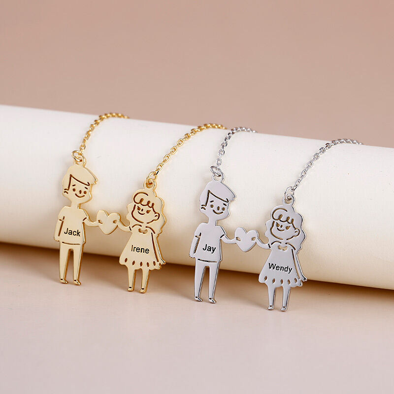 Jeulia Couple Personalized Sterling Silver Necklace