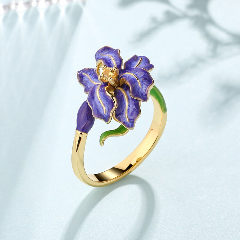 Dreamy Garden "Blooming Iris" Enamel Sterling Silver Ring